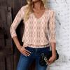 Women's Fashion Casual V-Neck Three-Quarter Sleeve Print Top