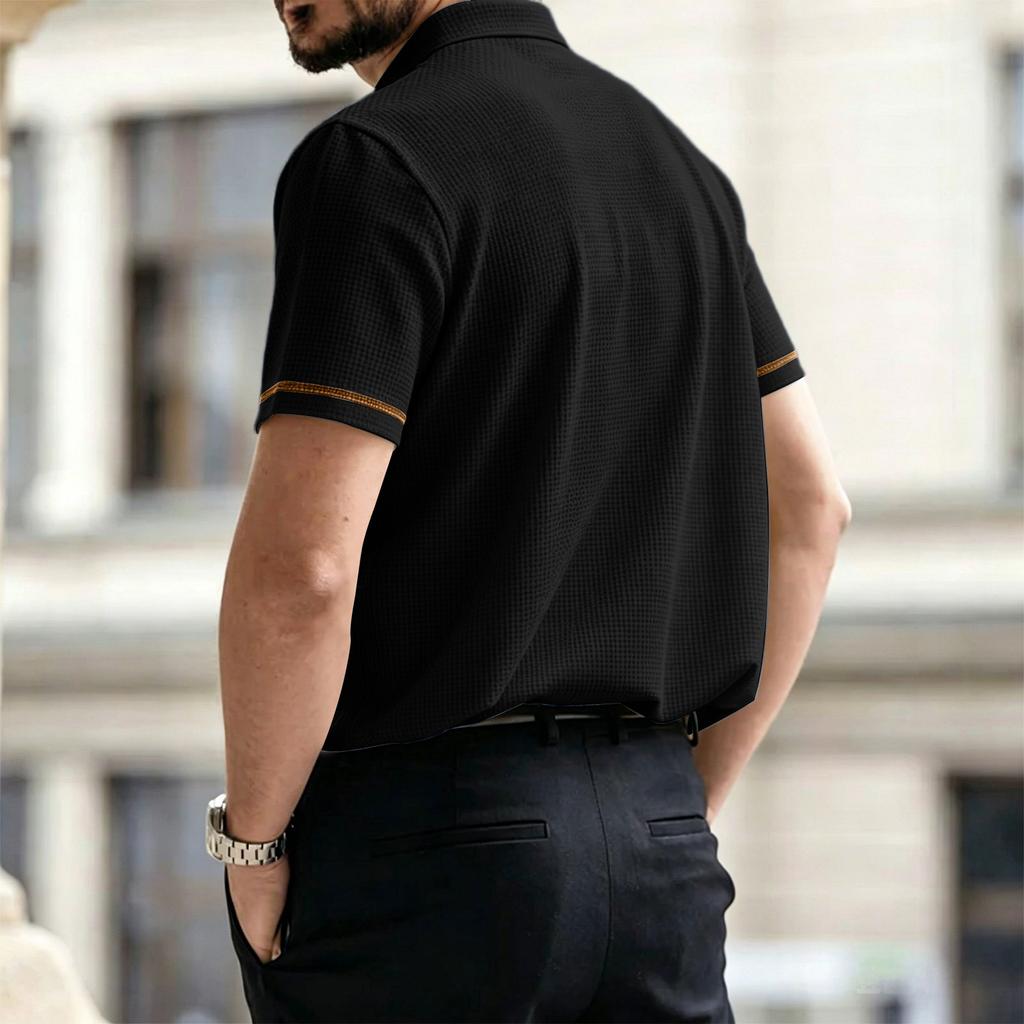 Men Mesh Ice Silk Short Sleeve Polo Shirt with Shirt Collar Button Closure and Embroidered for Summer Casual Wear