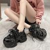 Fashion Women Platform Sneakers Spring Autumn 8cm Chunky High Heels Bling Red Ladies Wedges Casual Dad Shoes Leather Sports Sneakers
