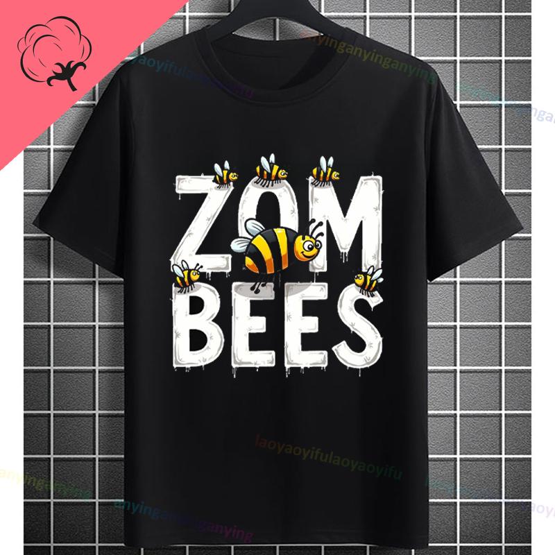 UnisexS Zombie Bee Apocalypse Graphic TShirt with Creepy Undead Horror Design Black Pure Cotton Shortsleeve Tee Outdoor Clothing