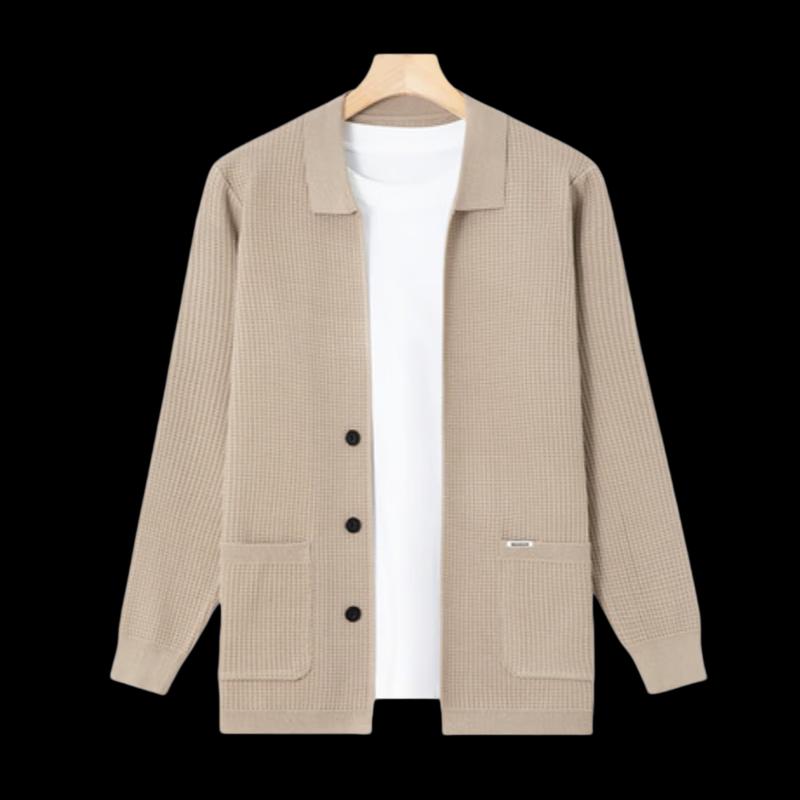 Pierre Cardin Men's Premium Wool-Blend Knit Cardigan with Lapel Collar
