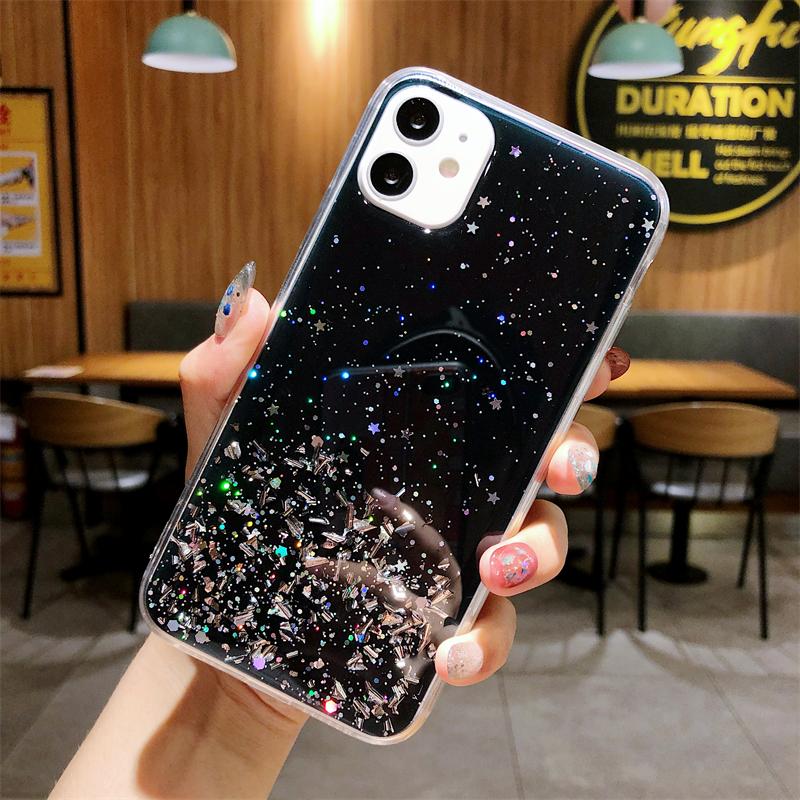 Bling Starry Sky Phone Case For iPhone 16 promax 15 14 Plus 13 12 Pro 11 Xs Max X XR 7 8 SE Glitter Star Shiny Transparent Cover