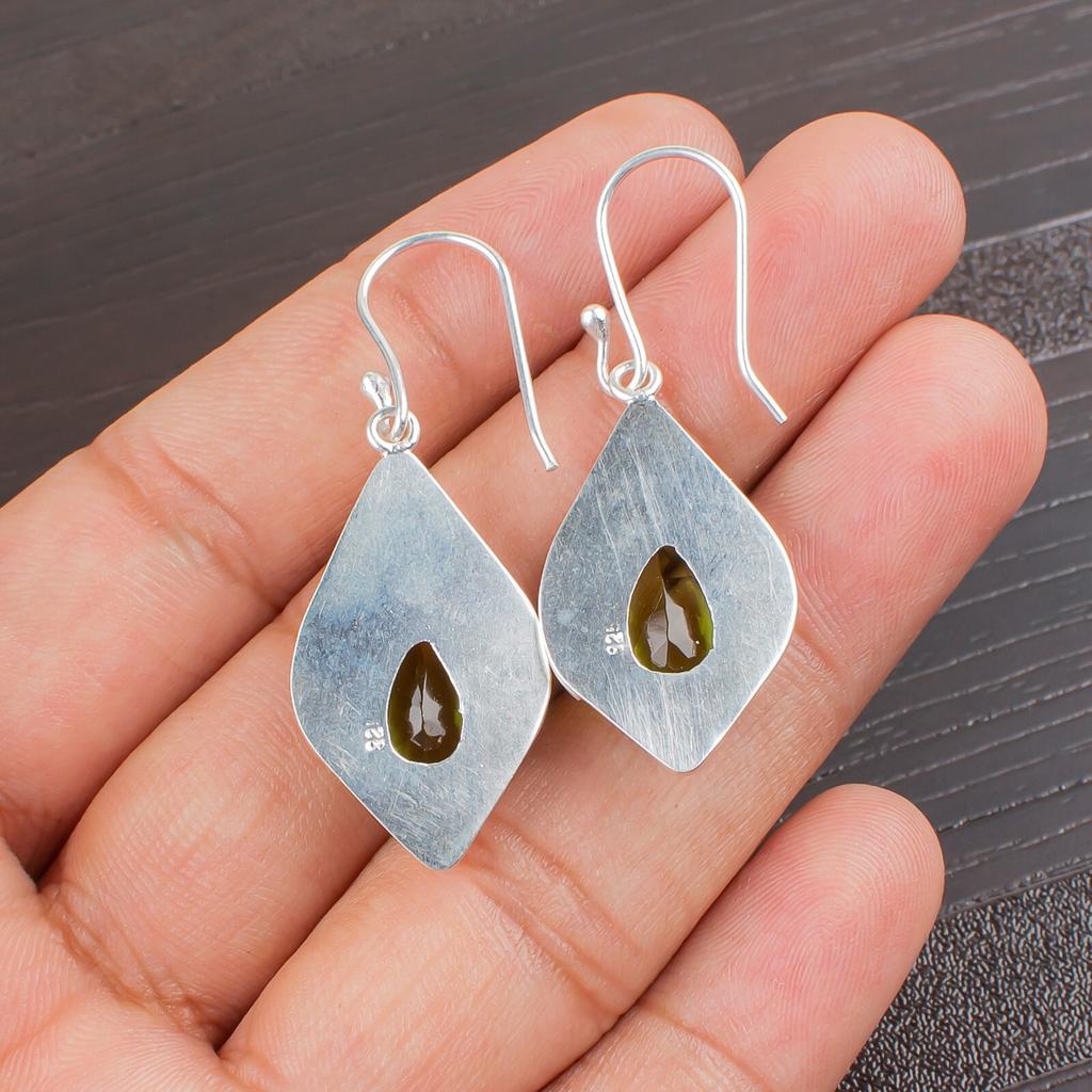 925 Sterling Silver Peridot Gemstone Jewelry Handmade Earrings 1.90" For Women EE-35-4
