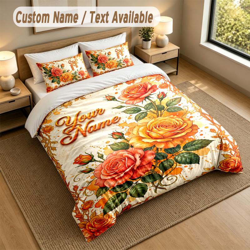Floral Garden Theme Personalized 3Pcs Bedding Set Custom Text & Name 1 Sheet 2 Pillowcases Household Bedding 1pc