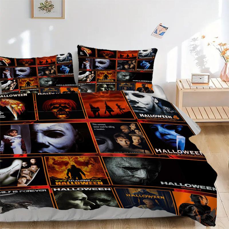 

Halloween Horror Movie Posters Bedding Set Comforter Cover Gift for Bedroom,Includes 1 Cover and 2 Pillowcases, No InsertB563 135x200cm