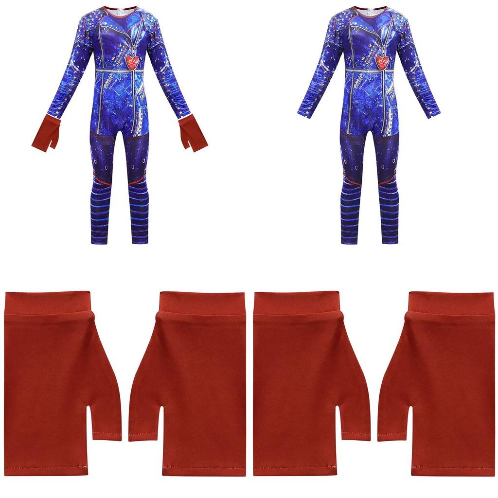Descendants 3 Evie Cosplay Costume For Kids With Elegant Blue Full Body Jumpsuit And Back Zipper
