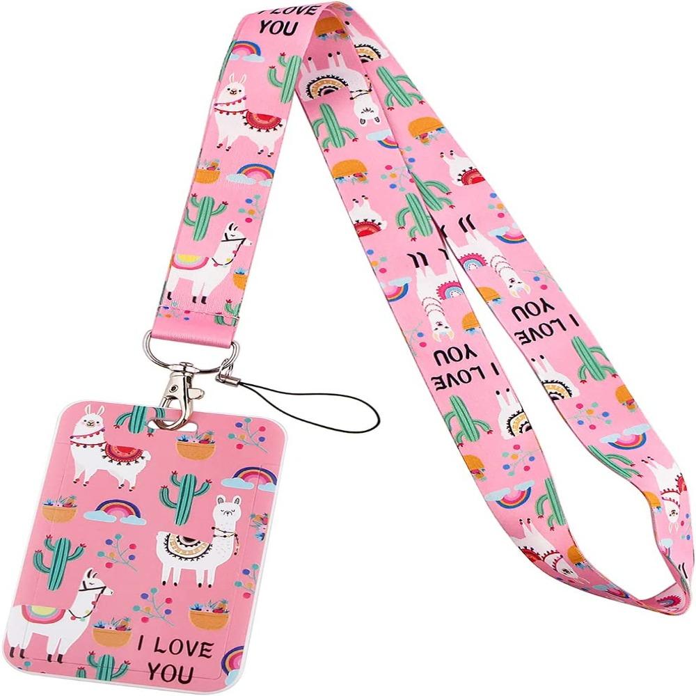 

Держатель для бейджей для удостоверений личности Розовый шнурок на шею Шелковистый ремешок для офиса