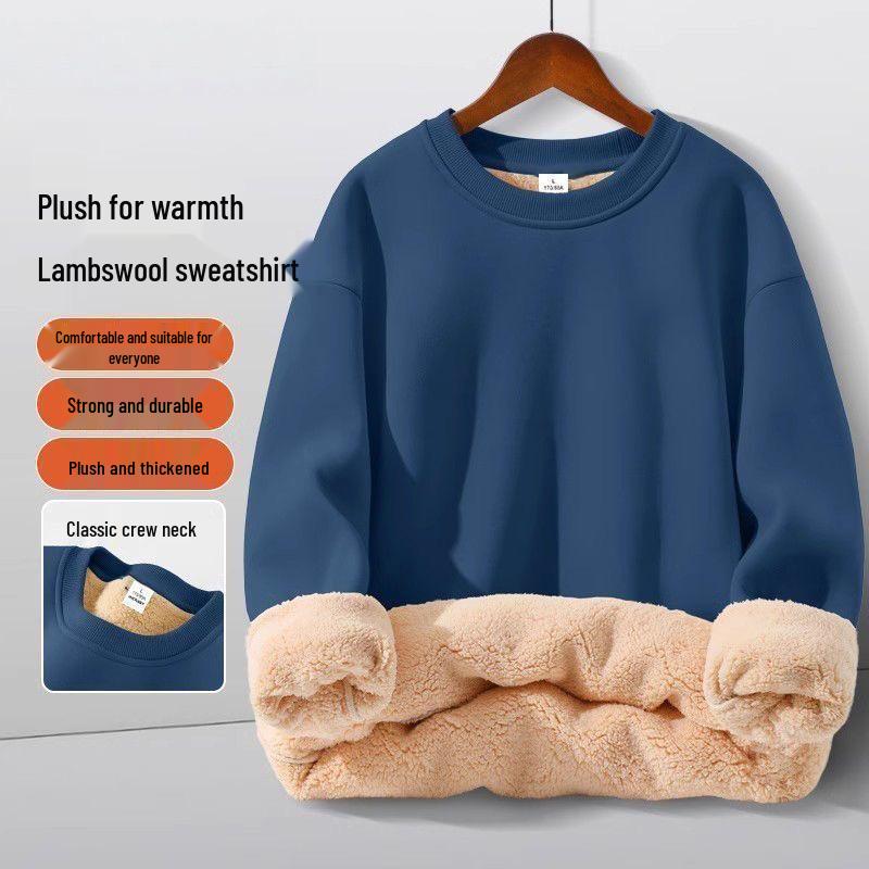 Men's Winter Thick Lambswool Hoodie: Youthful, Warm, Pure Color, Loose Fit, Plus Size