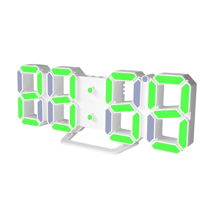 

3D LED Digital Wall Clock Large Night Light Alarm Snooze for Office Bedroom Living Room 12/24 for Time Brightness Adjust зелёный