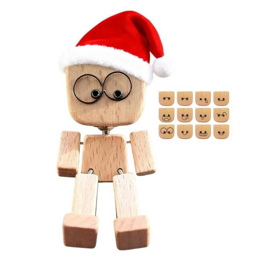 

1 набор Рождественский трясущийся деревянный человечек Деревянный блочный человечек Фигурка с трясущимися ногами 12 магнитных выражений Ручная работа Забавная фигурка Санты для приборной панели автомобиля A