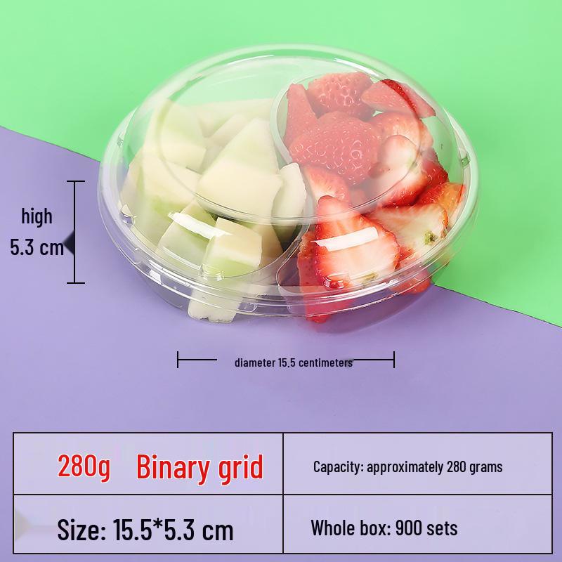 Transparente runde Einweg-Salatschale mit dreigeteilter Obstschale