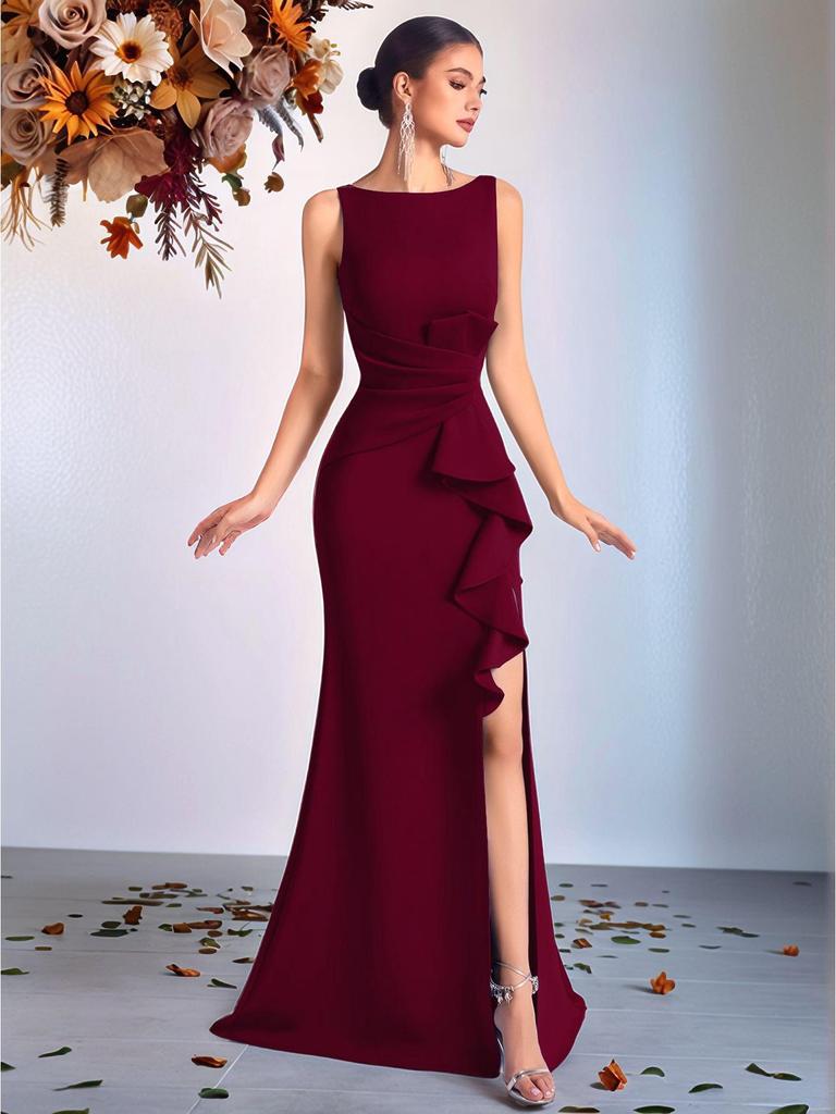 Elegancka europejska i amerykańska długa suknia wieczorowa z plisami w talii - Moda high-end dla pań