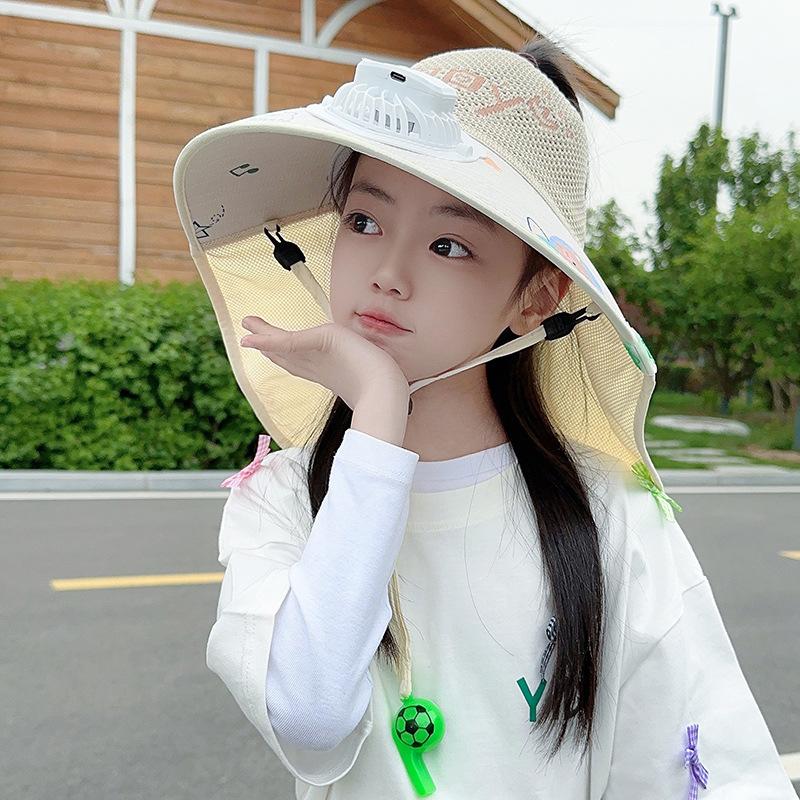 Children's Hat Summer Boy Voice Control Fan Hat Sun Hat Girl Sun Hat Kid Travel Empty Top Brim Shawl