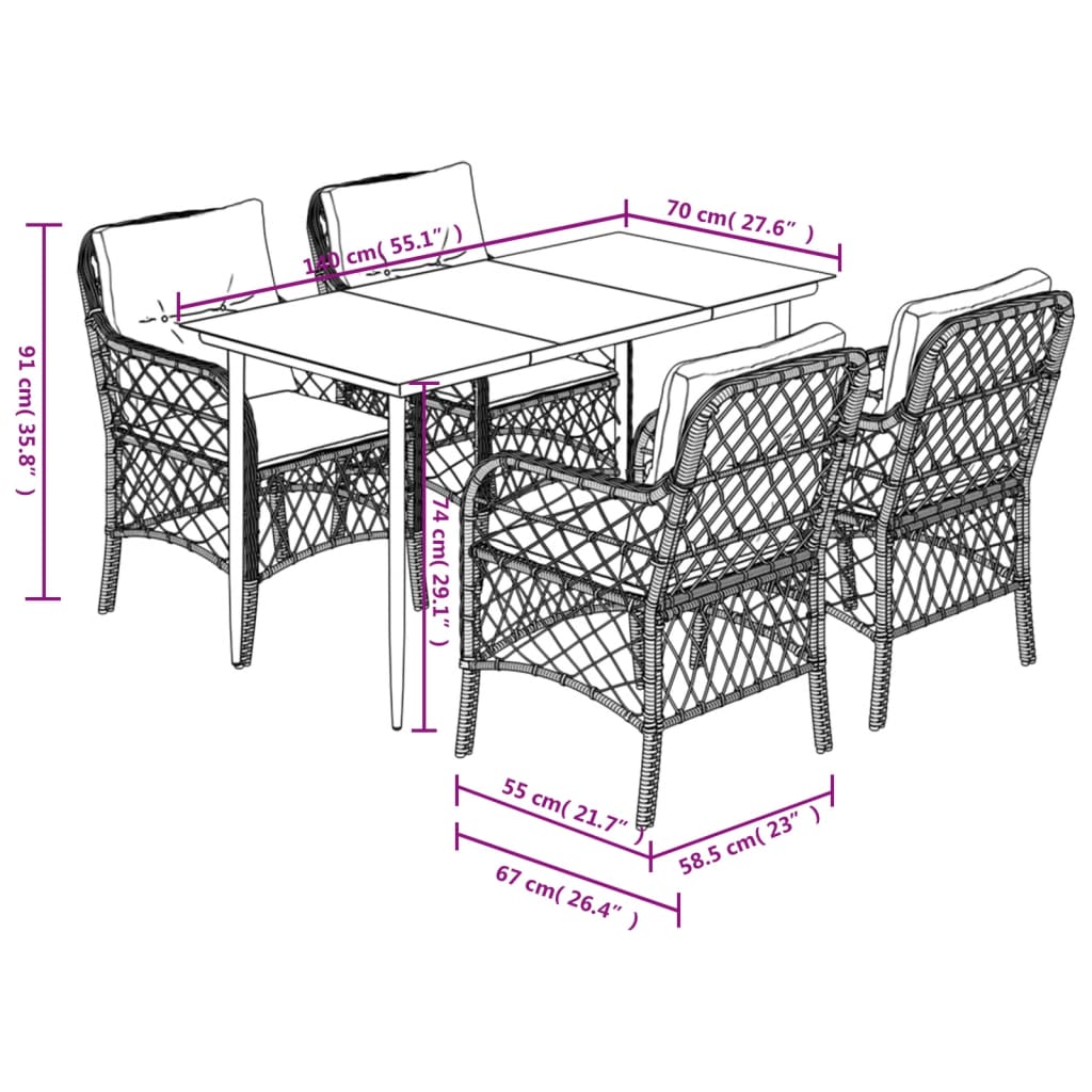 Vidaxl 5-Cz. Garden Furniture Set With Cushions, Black, Poly Rattan