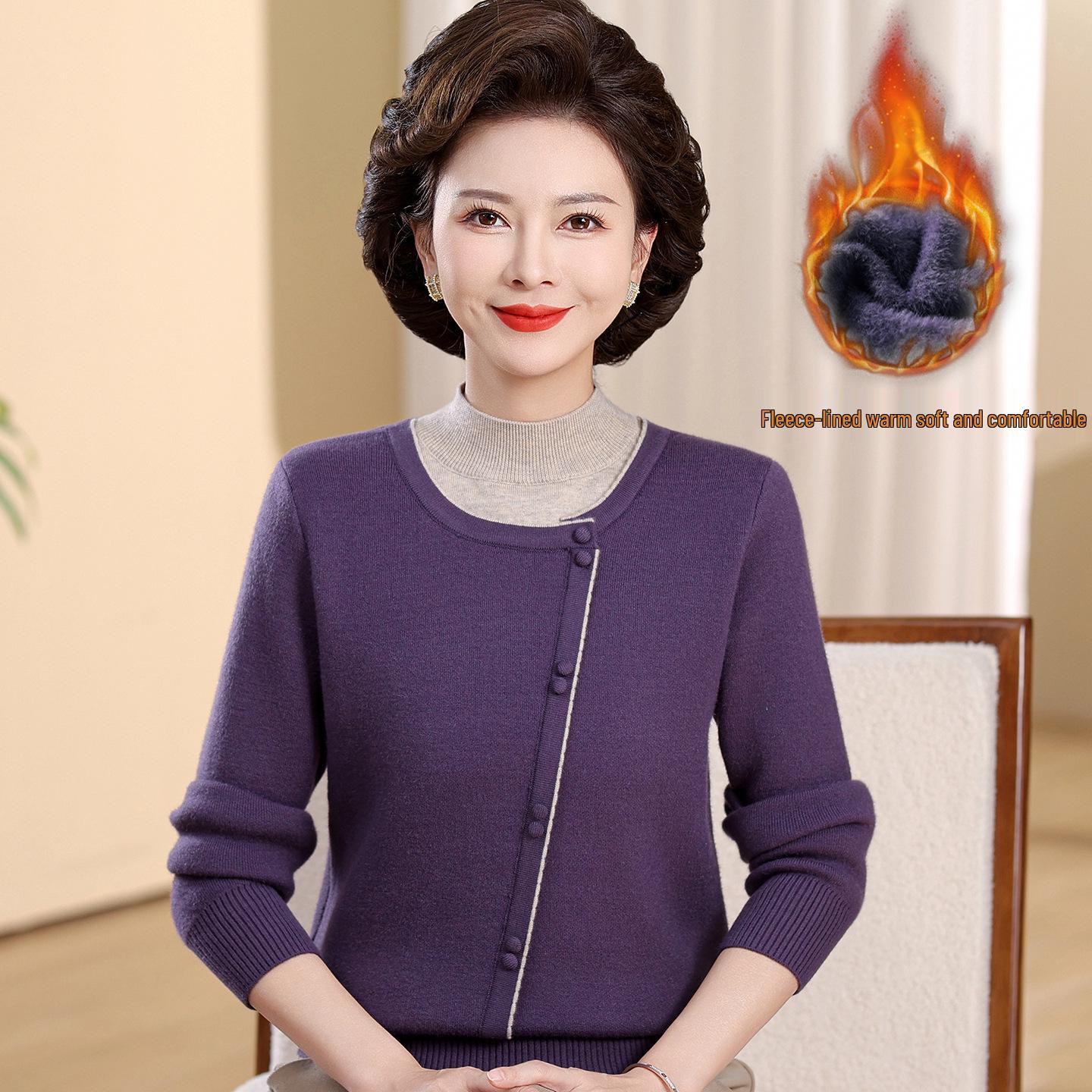 

Women s Plus Velvet Thick Warm Half-High Collar Sweater for Middle-Aged & Elderly - Stylish Winter Base Layer 2XL (120-135 lbs)