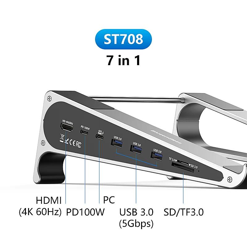 

KEBIDUMEI 7-in-1 Laptop Docking Station USB C HUB Stand Docking Stations TYPE-C to 4K60Hz HDMI 1000Mbps Gigabit Ethernet Adapter