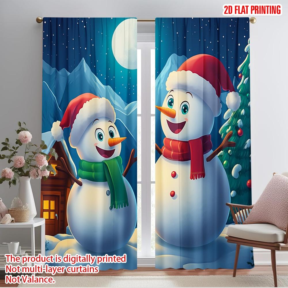 

2pcs,2D plane printing Curtains Cute Snowmen Winter Christmas Durable Polyester (without rod) Room Decor Use for Living Room, 52.50×116.00 CM 2pcs