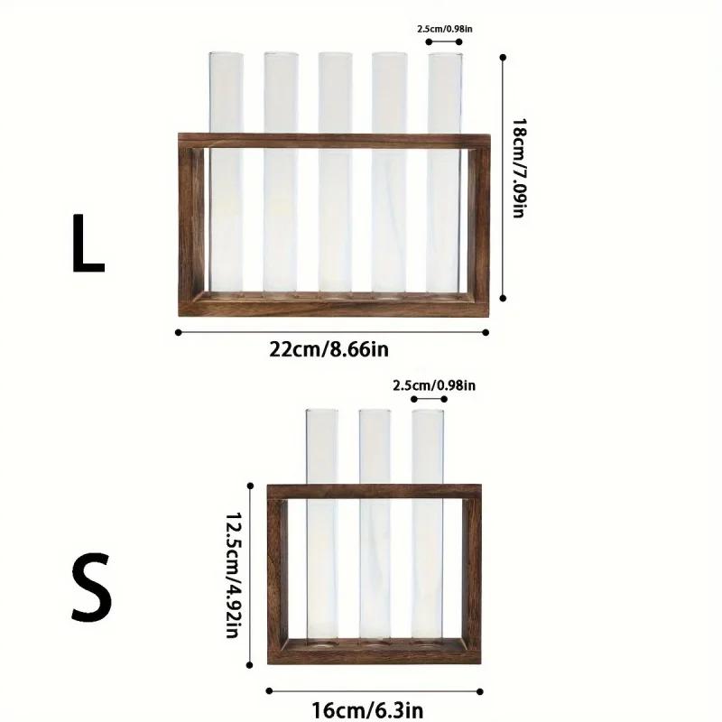 Hydroponic green plant test tube vase water-grown flower arrangement plant container simple wooden frame decoration creative gla