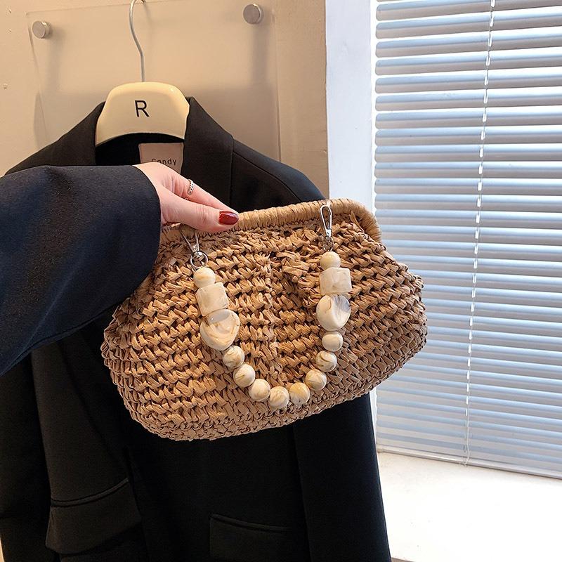 Popular spring and summer shoulder crossbody straw woven bag women's fashion woven clip bag mini beach bag