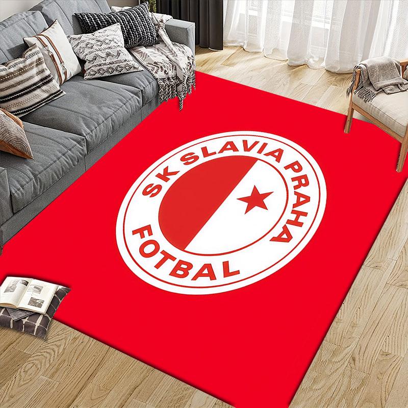 SK Slavia Prague Flannel Printed Carpet, Home Sofa Decoration for Living Room & Bedroom, Non‑Slip Play Flannel Floor Mat for Game Room