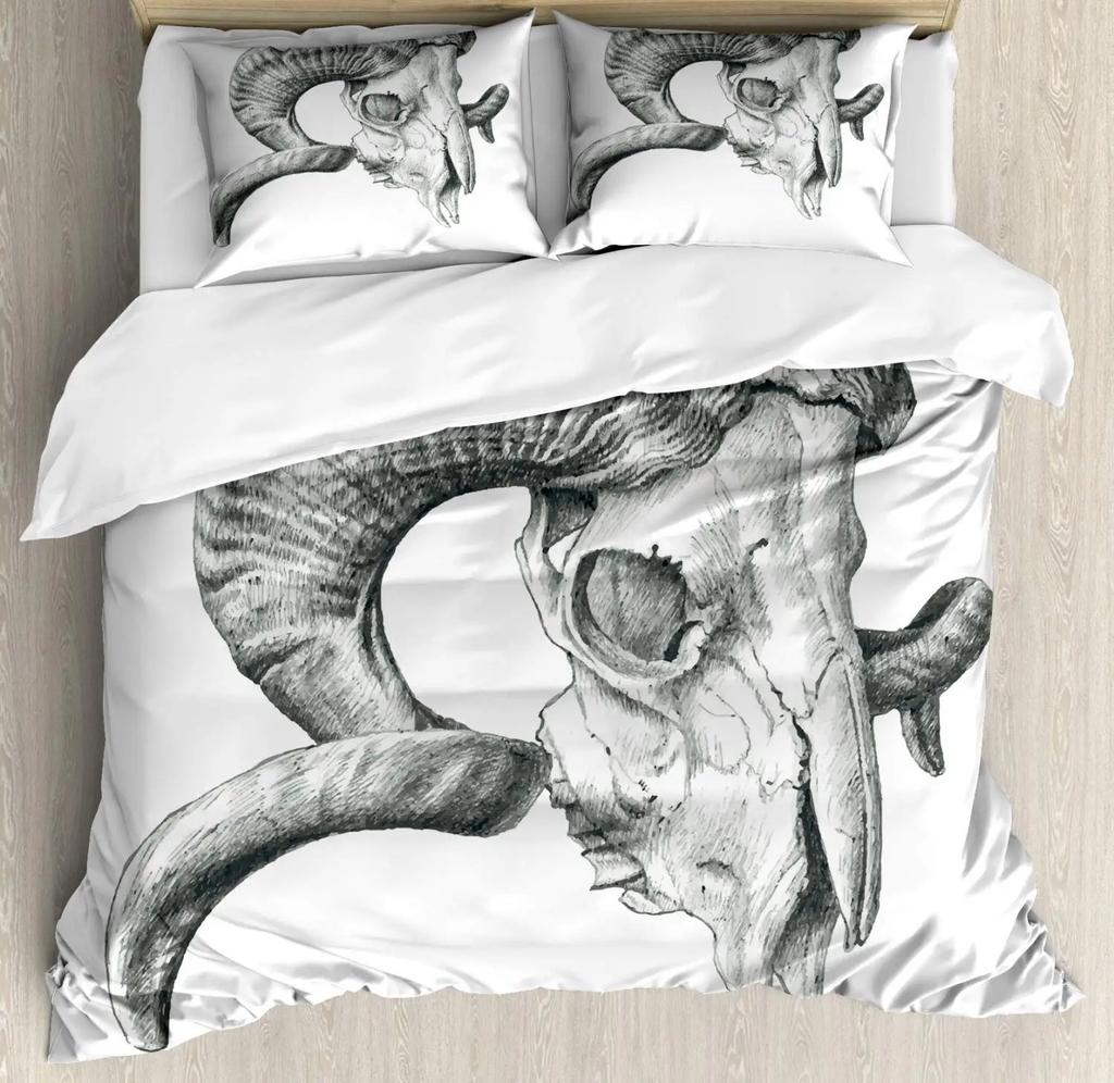 Horror House Duvet Cover Set Art Pentagram Goat Skull Devil Dream Hooded Exorcist Image Decorative Bedding SetKing Size Blue