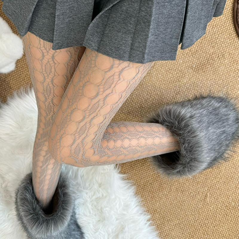 

Y2K Hollowed-Out Textured Fishnet Stockings Street Style Sexy Lace Pantyhose For Women сірий колір
