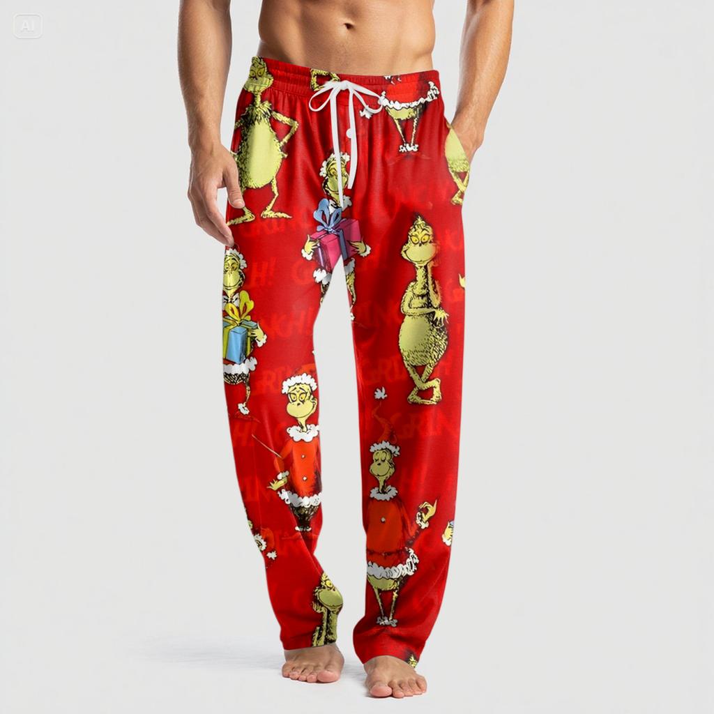 Men's Knitted Fashion Print Pocket Casual Pants Pajama Pants