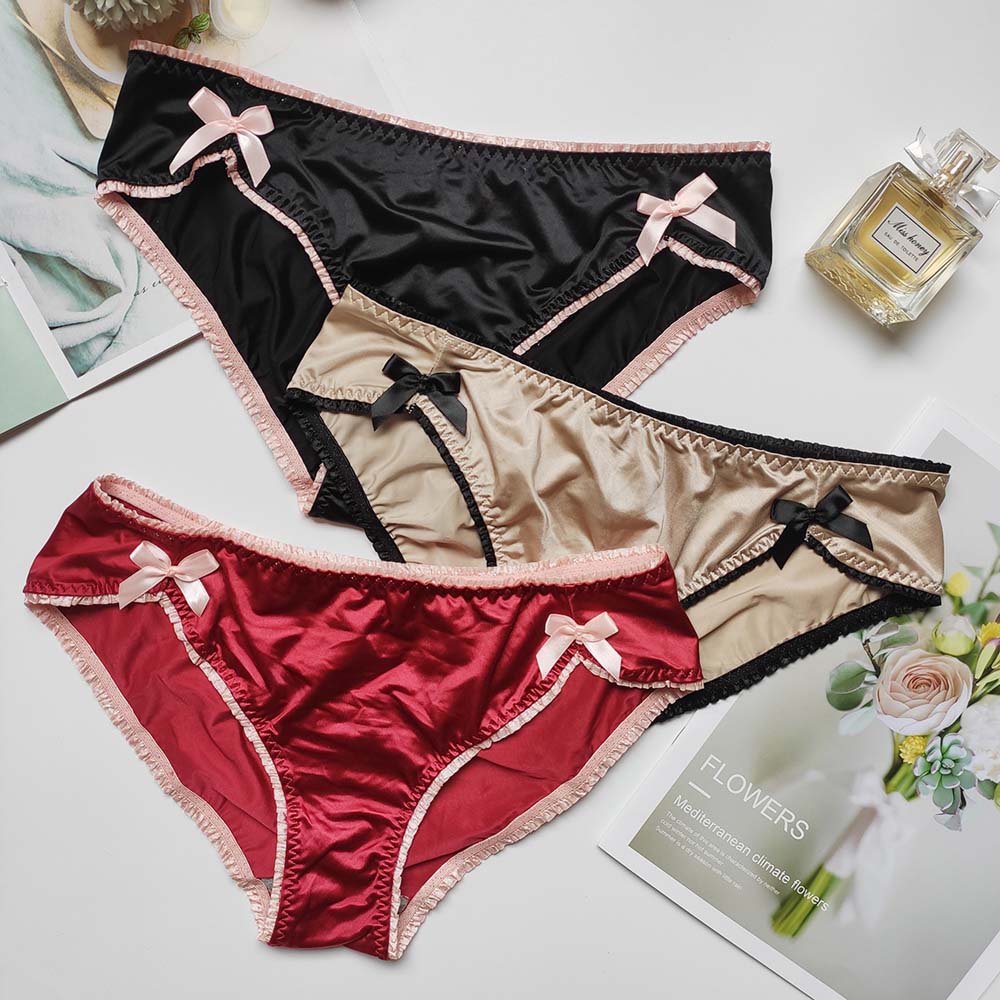 Comfortable Breathable Bowknot Solid Color Low Waist Underpants Sexy Thong Briefs Women Panties
