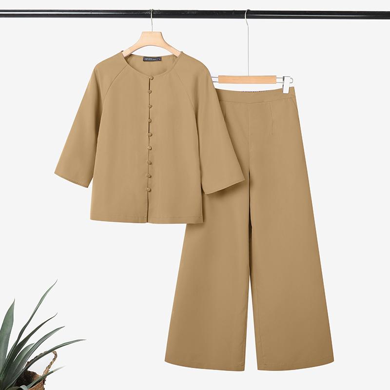 ZANZEA Women Long Sleeve Blouse and Pants Casual Two Piece Suit Sets
