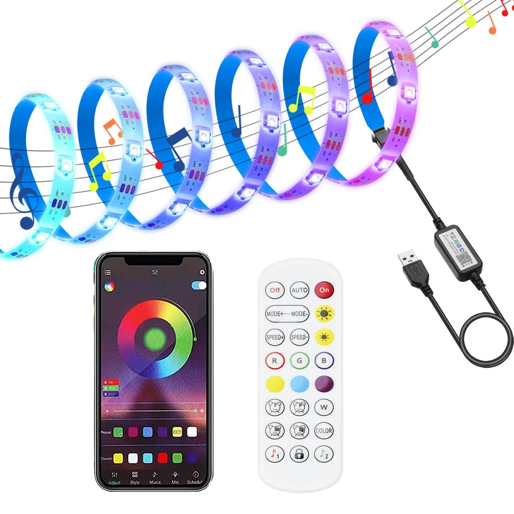 LEKE Light Tape LED Tape Light Flowing Tape Rainbow Color 5M LED Tape MagicColor Music Sensor Voice Sync Dimmable Color Adjustable Indirect Lighting