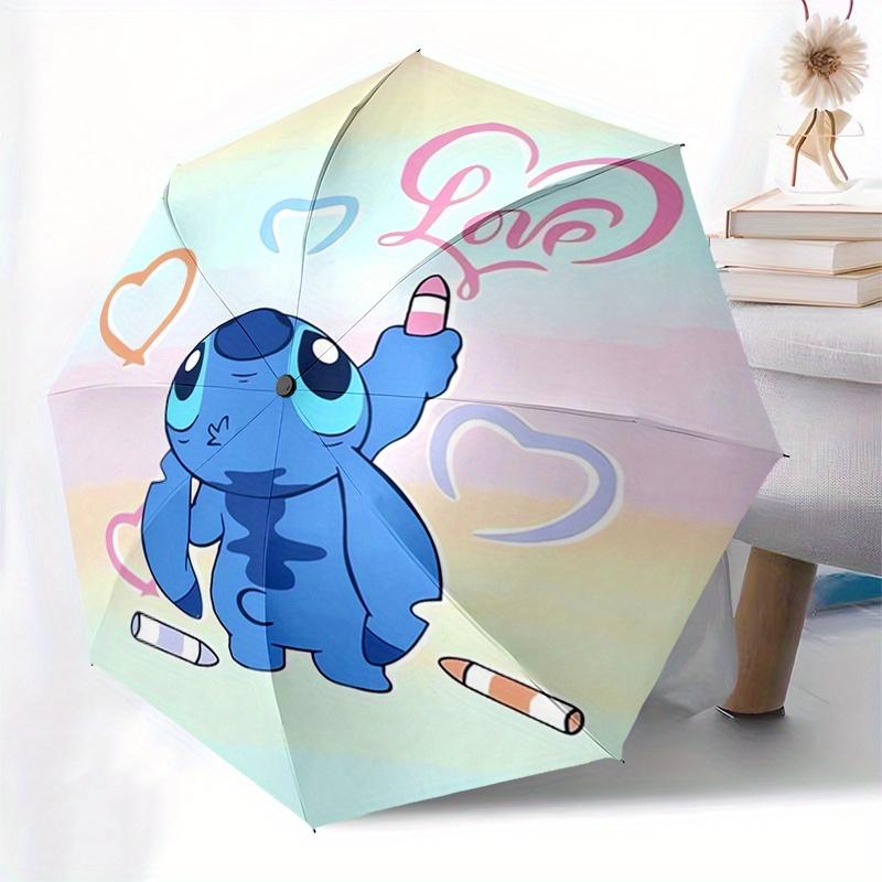 Disney Stitch Love Automatic Opening and Closing Umbrella - Suitable for All Occasion and Business Umbrella, Unisex Portable Tri-fold Small