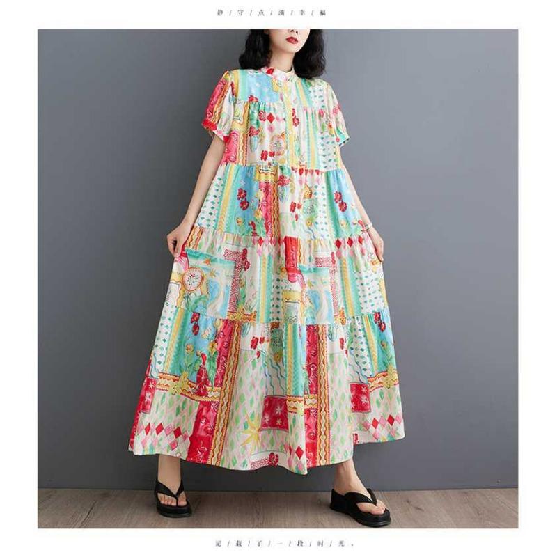 Été Nouveau Ample Grande Taille Mode Imprimé Robes Minces Mi-longues