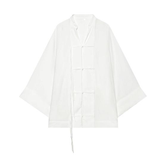 Handgemachtes Knopflochhemd Damen Hemd mit Stehkragen, Chinesische Frosch-Bluse für Frühsommer Freizeit-Outfit Herbst, Lockeres einfarbiges Langarm-Oberteil Frühjahrs-Kleidung