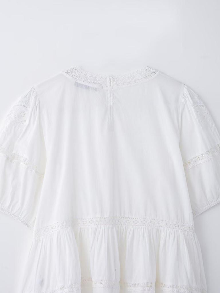 TAOP&ZA Women's Elegant Embroidered Short Sleeve Shirt - Spring/Summer