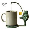 Whimsical Garden Decor Fishing Friends Tea Bag Holder, Cute Resin Teabag String Keeper, Animal Decorative Rest Decor, Fun Kitchen Counter Accessory,