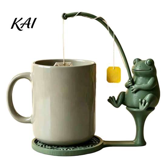 Whimsical Garden Decor Fishing Friends Tea Bag Holder, Cute Resin Teabag String Keeper, Animal Decorative Rest Decor, Fun Kitchen Counter Accessory,