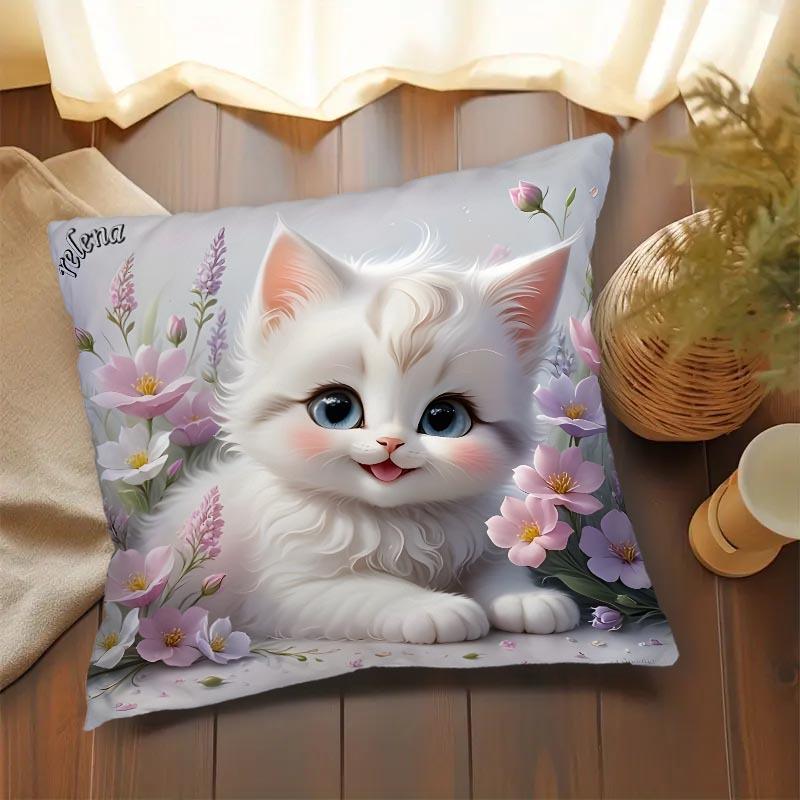Kittens & Flowers Pillowcase For Sofa Home Office Living Room Decor