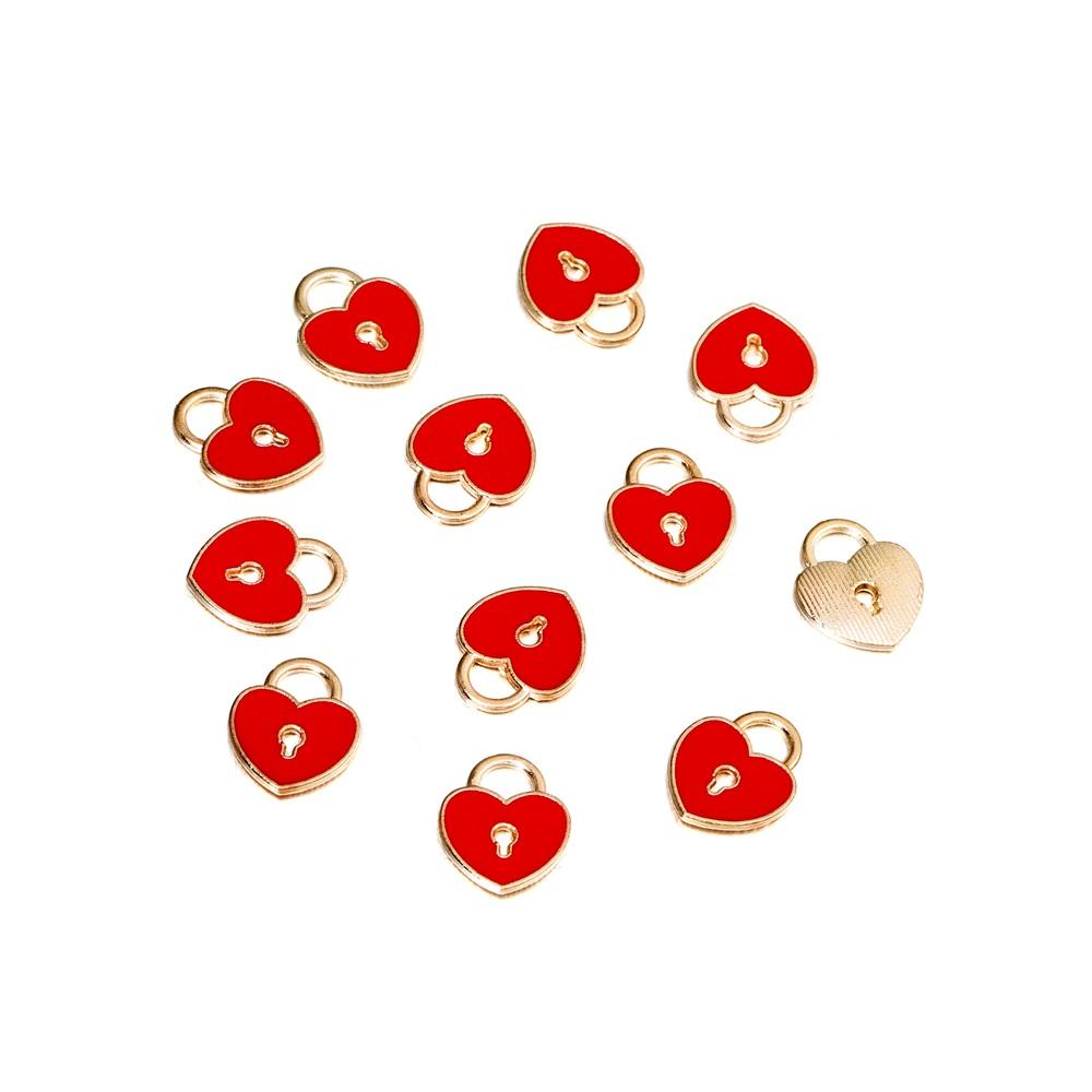 10Pcs/Bag Alloy Love Heart Small Key Lock Shape Charms Enamel Pendant For DIY Bracelet Necklace Jewelry Making Accessories