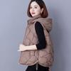 Stylish Hooded Down Cotton Vest for Middle-Aged Women, Windproof Warm Casual Jacket for Autumn/Winter