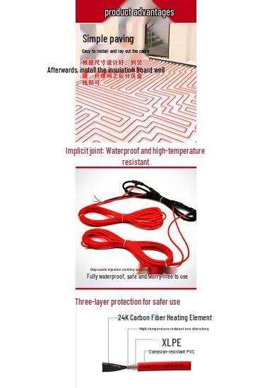 Carbon Fiber Electric Underfloor Heating System with Graphene Cable for Homes, Yoga Studios & Farms
