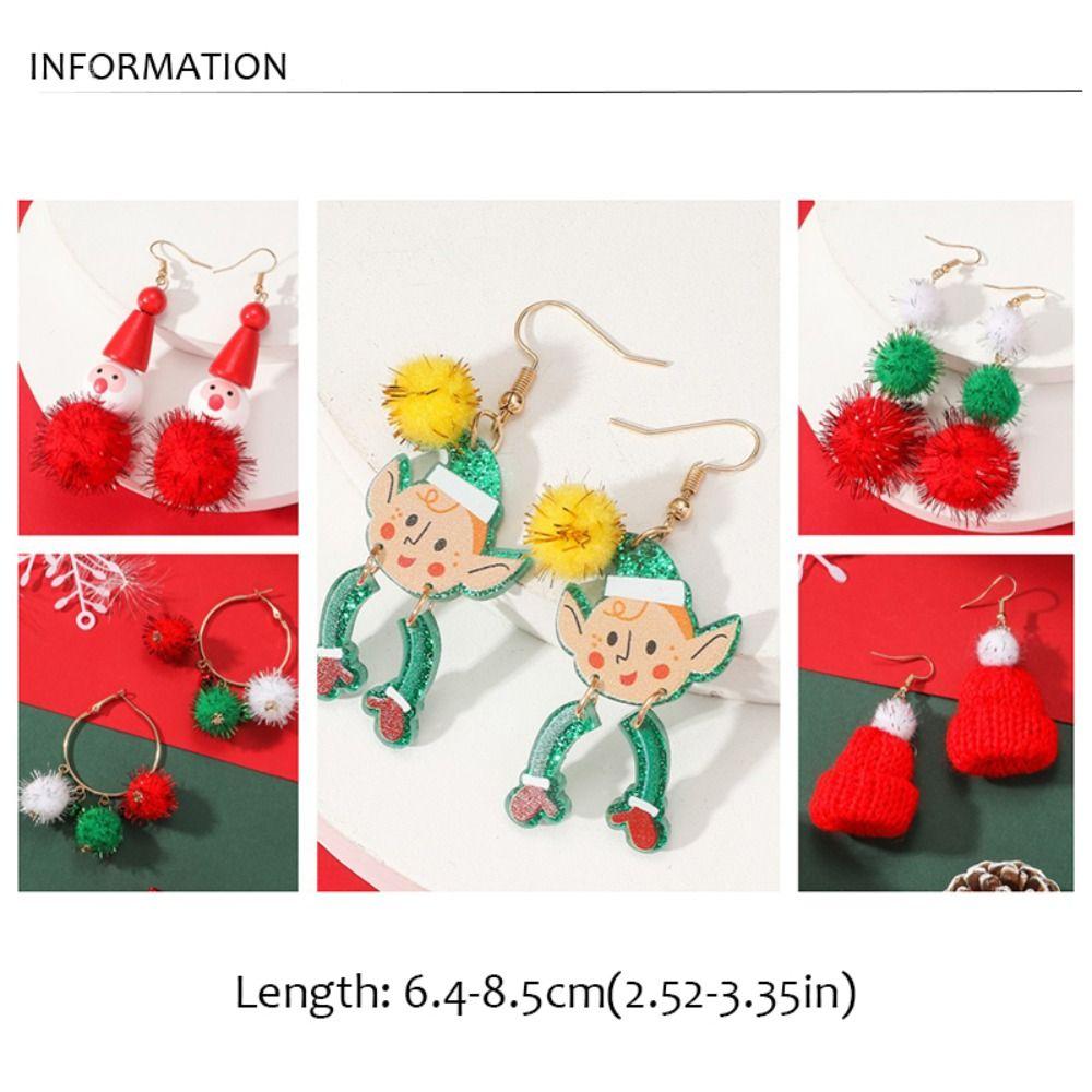 Decorated Christmas Elf Pendant Christmas Balls Santa Hat Dangle Earrings  Accessories