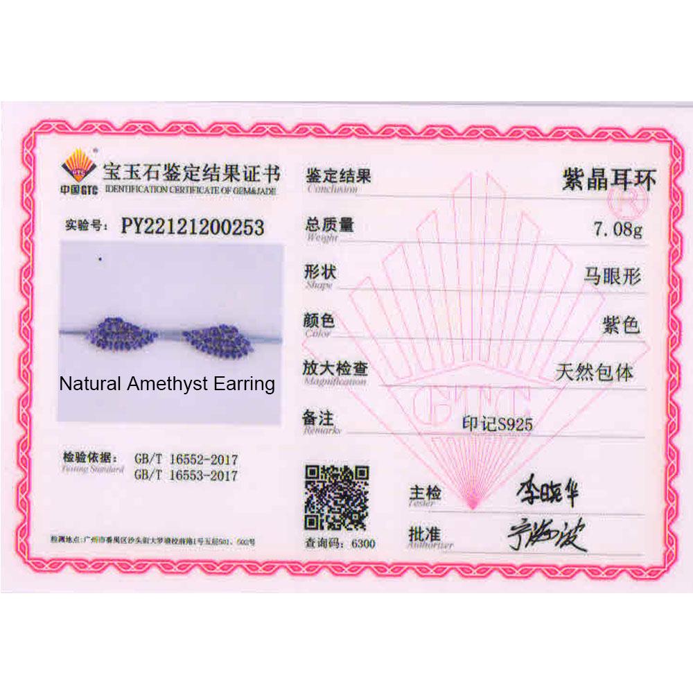 Boucle d'oreille à fermoir fin en argent sterling 925, pierres précieuses d'améthyste naturelles, design d'aile pour filles et femmes à la mode, joli cadeau