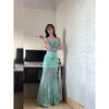 Mesh Niche Style Exquisite Printing Design Fishtail Suspender Dress Women's Summer New Large Size