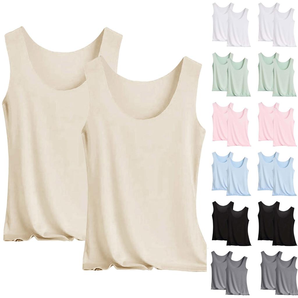Women's Solid Color Tank Top Seamless Silk Undershirt Sleeveless Shirt