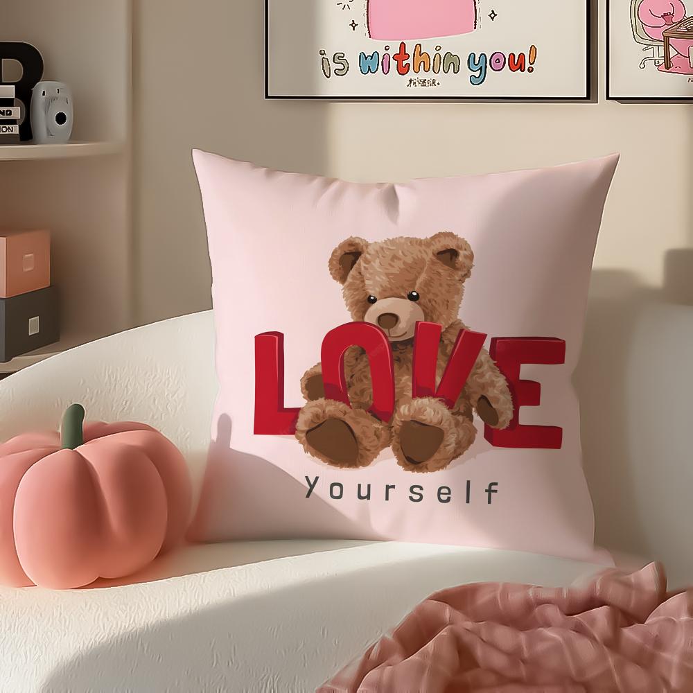 Childishhearted And Friends Teddy BearB Cushion Cover Pillowcase Short Plush Invisible zipper Room Sofa Cushion Cover