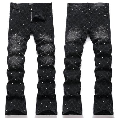 Estilo Punk Tendência de Rua Moda Personalidade Preto Liu Ding Corte Justo Calça Jeans Masculina Boca de Sino