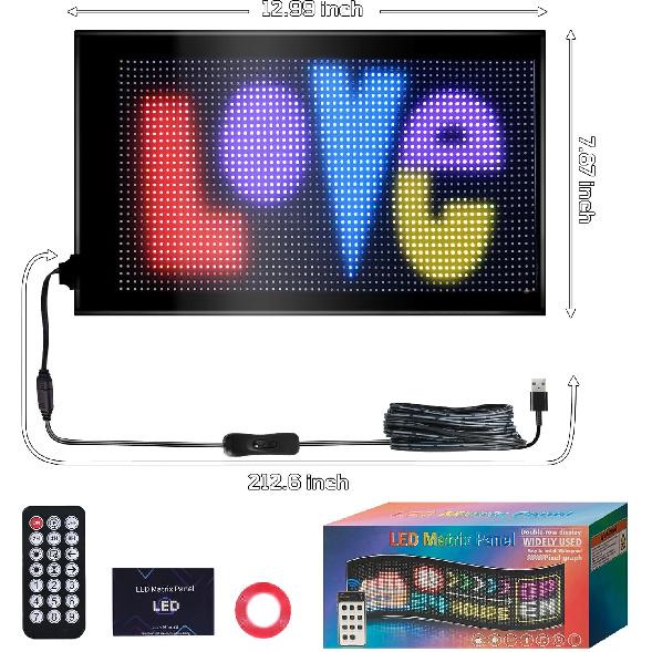 Full Color Double Row LED Light Sign For Car, 12.99''X7.87''' Programmable Scrolling LED Sign For Car, Flexible 5V/2A APP Control  Text Message