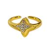 Retro Exquisiter Vierblättriger Klee Voller Diamanten, Liebe Zirkon Funkelnder Diamantring, Damen Leichter Luxus Persönlichkeit Stapelbarer Zeigefingerring
