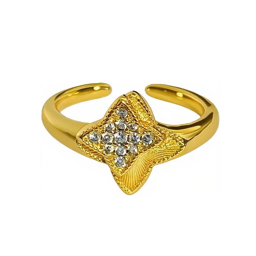 Retro Exquisiter Vierblättriger Klee Voller Diamanten, Liebe Zirkon Funkelnder Diamantring, Damen Leichter Luxus Persönlichkeit Stapelbarer Zeigefingerring