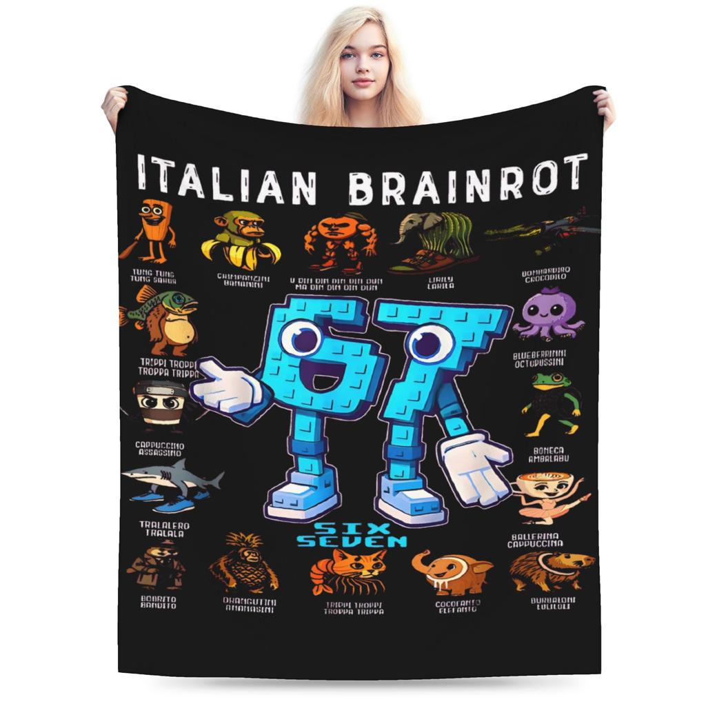 Italian Brainrot Funny Meme Plush Blanket Kids Adult  Flannel Throw Blanket For Couch Chair Sofa Bed Warm Soft Quality Bedspread